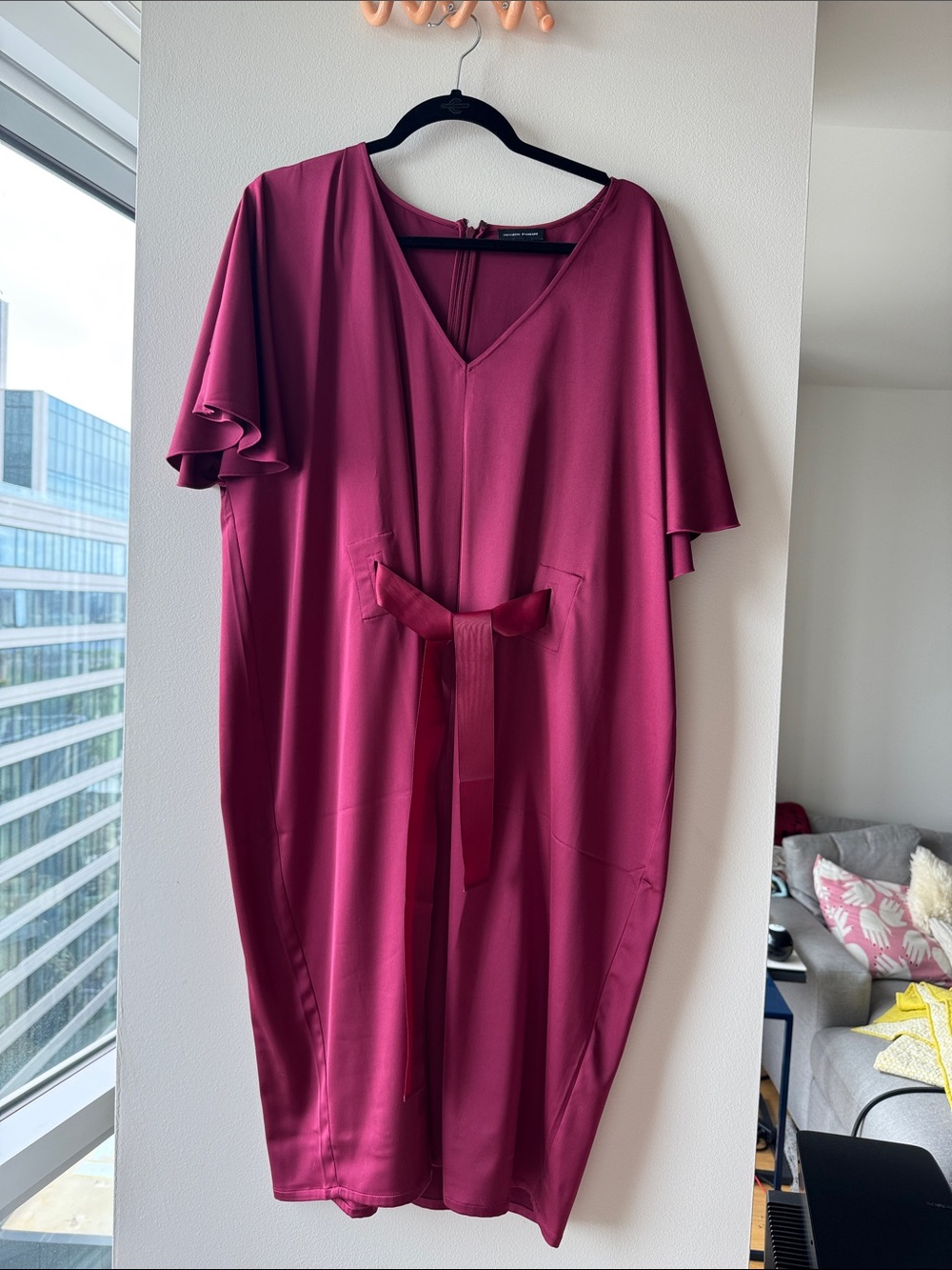 Universal Standard Satin-Look V-Neck Dress in Deep Berry